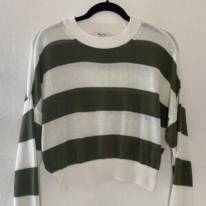 Madewell Green White Striped Sweater Cropped Size Medium